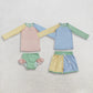 3.30 Sibling Baby Boys Long Sleeve Yellow Aqua Blue Shirts Top Shorts Swimsuits
