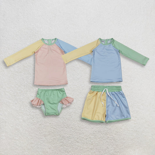3.30 Sibling Baby Boys Long Sleeve Yellow Aqua Blue Shirts Top Shorts Swimsuits