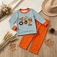 NEW RTS NO MOQ milk silk BLP1542 Baby Boys Pumpkins Truck Checked Top Pant Fall Clothes Set
