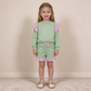 NEW RTS NO MOQ milk silk GLS0220（GT1847+SS1000）Baby Girls Light Green Stripe Flutter Sleeve Top Pockets Ruffle Short Clothes Set