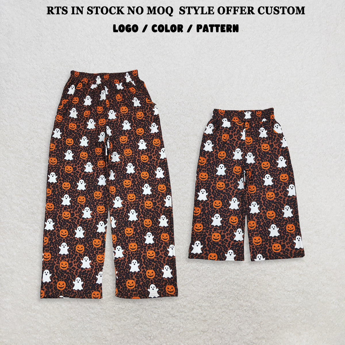 RTS NO MOQ milk silk Sibling Adult To Match Kids Ghosts Pumpkins Leopard Halloween Pockets Flare Pants Bottom