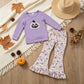 NEW RTS NO MOQ milk silk GLP3618 Embroidery Flowers Ghost Pumpkins Baby Girls Ruffle Bell Bottom Pant Halloween Set