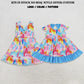 RTS NO MOQ Sibling milk silk Baby Girls Short Sleeves Tie‑dye Print Pockets Ruffle Knee Length Dresses