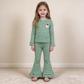 NEW RTS NO MOQ milk silk GLP3589 Embroidery Santa Baby Girls Green Checked Top Scallop Pant Christmas Set