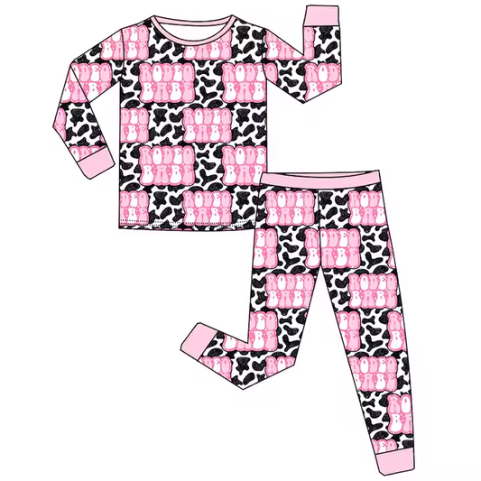 6.25 Cow pattern pink long-sleeved trousers suit