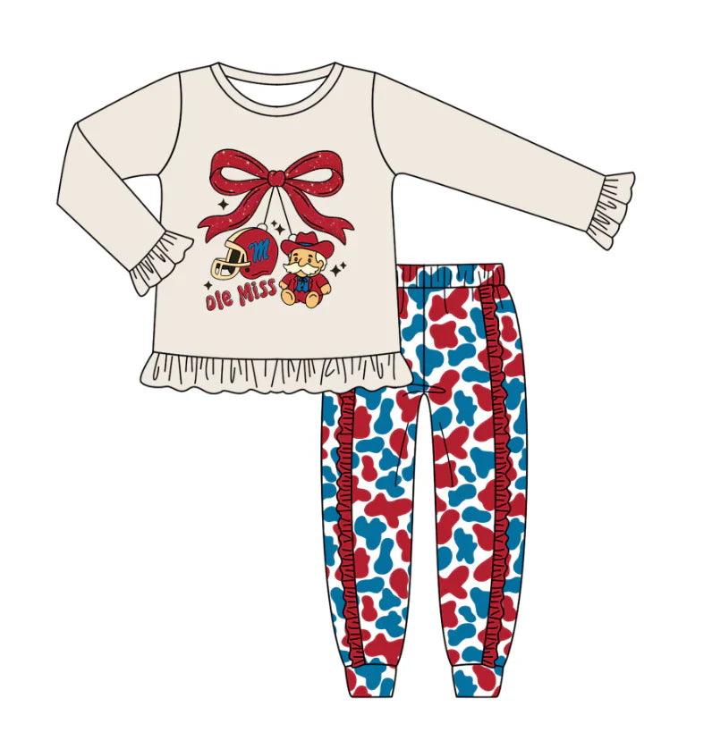 X8.15Baby Girls Grey Red Ole Miss Team Top Ruffle Pants Outfits Sets