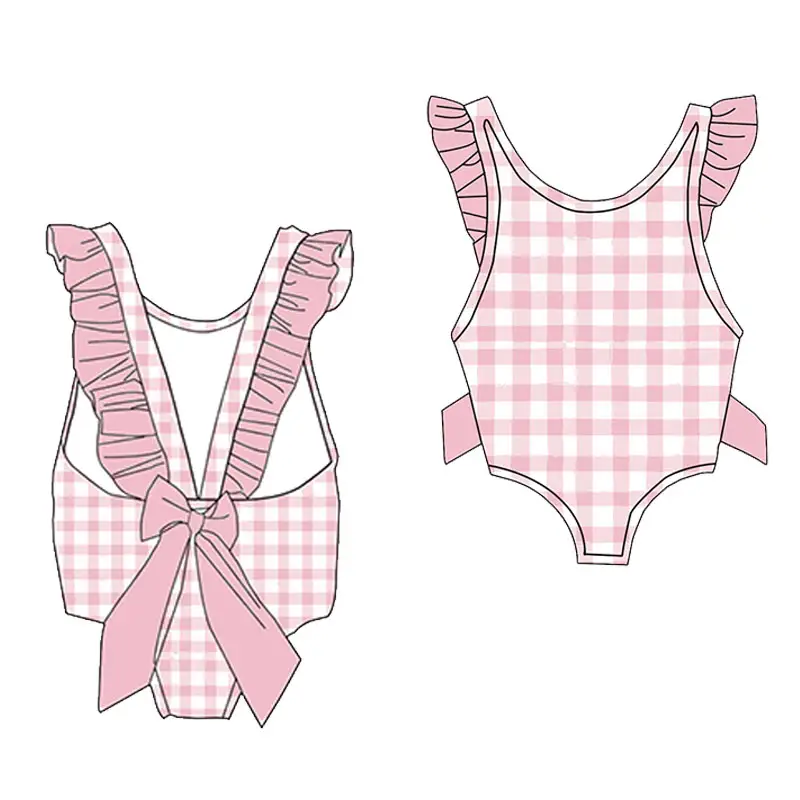 6.12Pink plaid bow toddler clothes