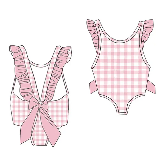 6.12Pink plaid bow toddler clothes
