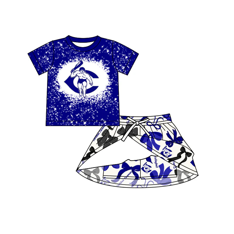 6.28Preorder (moq 5)Baby Girls Gavemen Team Top Bows Plaid Skorts Team Set