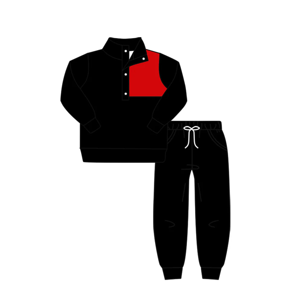 8.9preorder(moq 5) Baby Boys Fall Football Team Black Red Pullover Top Pants Clothing Sets