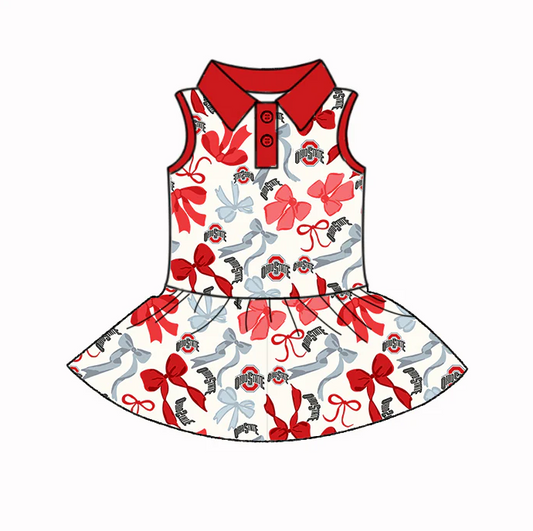 6.17 Bow Sleeveless Button Red Dress