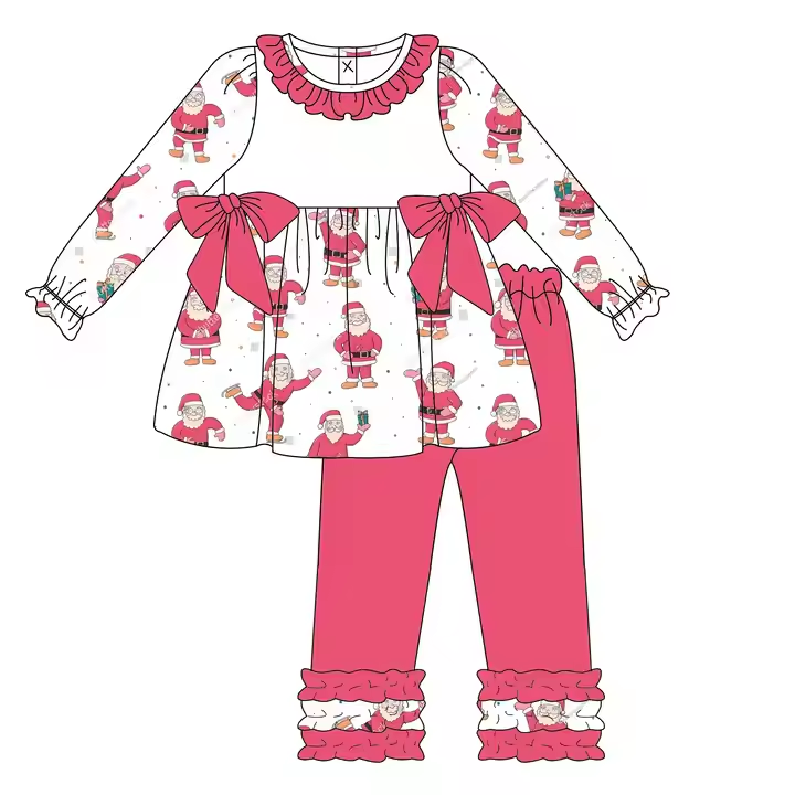 6.25 Santa Claus pink bow girl long-sleeved suit