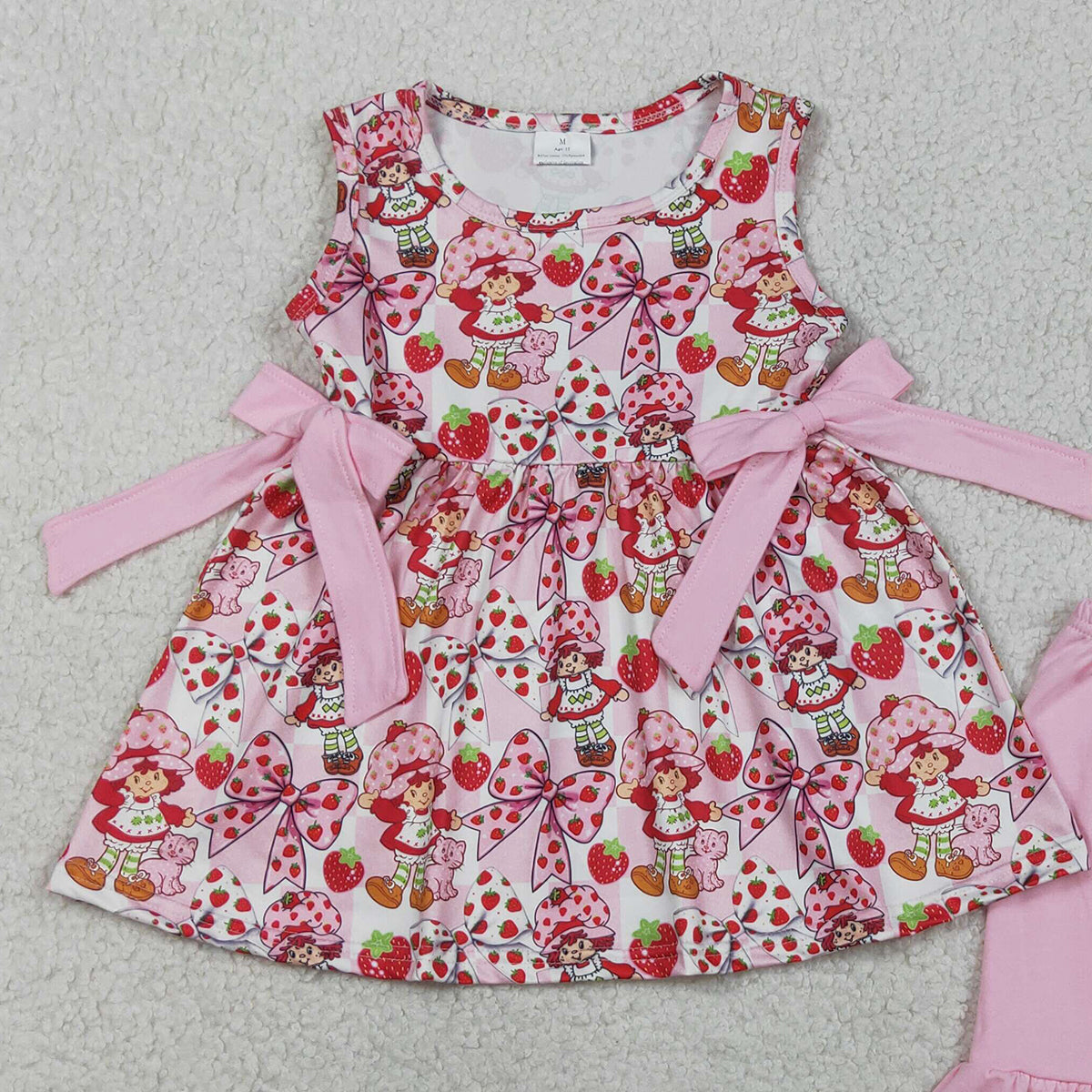 3.28 GSSO3104 Sleeveless strawberry bow tunic ruffle shorts girls outfits
