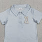 3.30 BT1708 Embroidery Rabbit Baby Boys Light Blue Stripe Easter Button Polo Shirts Top