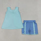 4.1 GSSO3463 Baby Girls Blue Sleeveless Back Bows Tunic Ruffle Shorts Clothes Sets