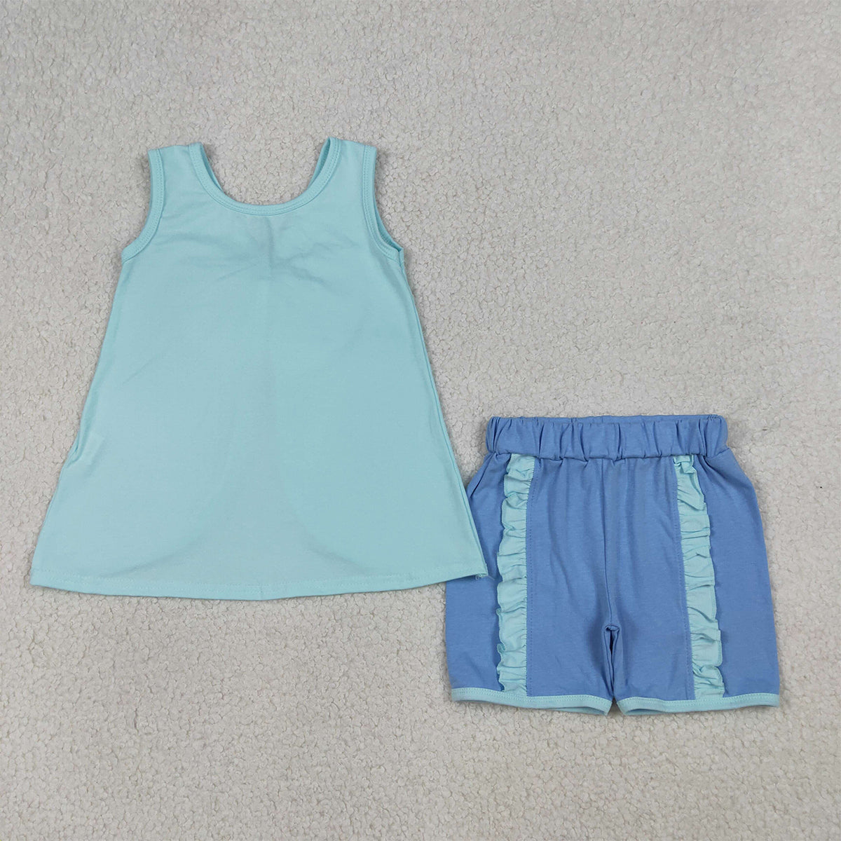 4.1 GSSO3463 Baby Girls Blue Sleeveless Back Bows Tunic Ruffle Shorts Clothes Sets