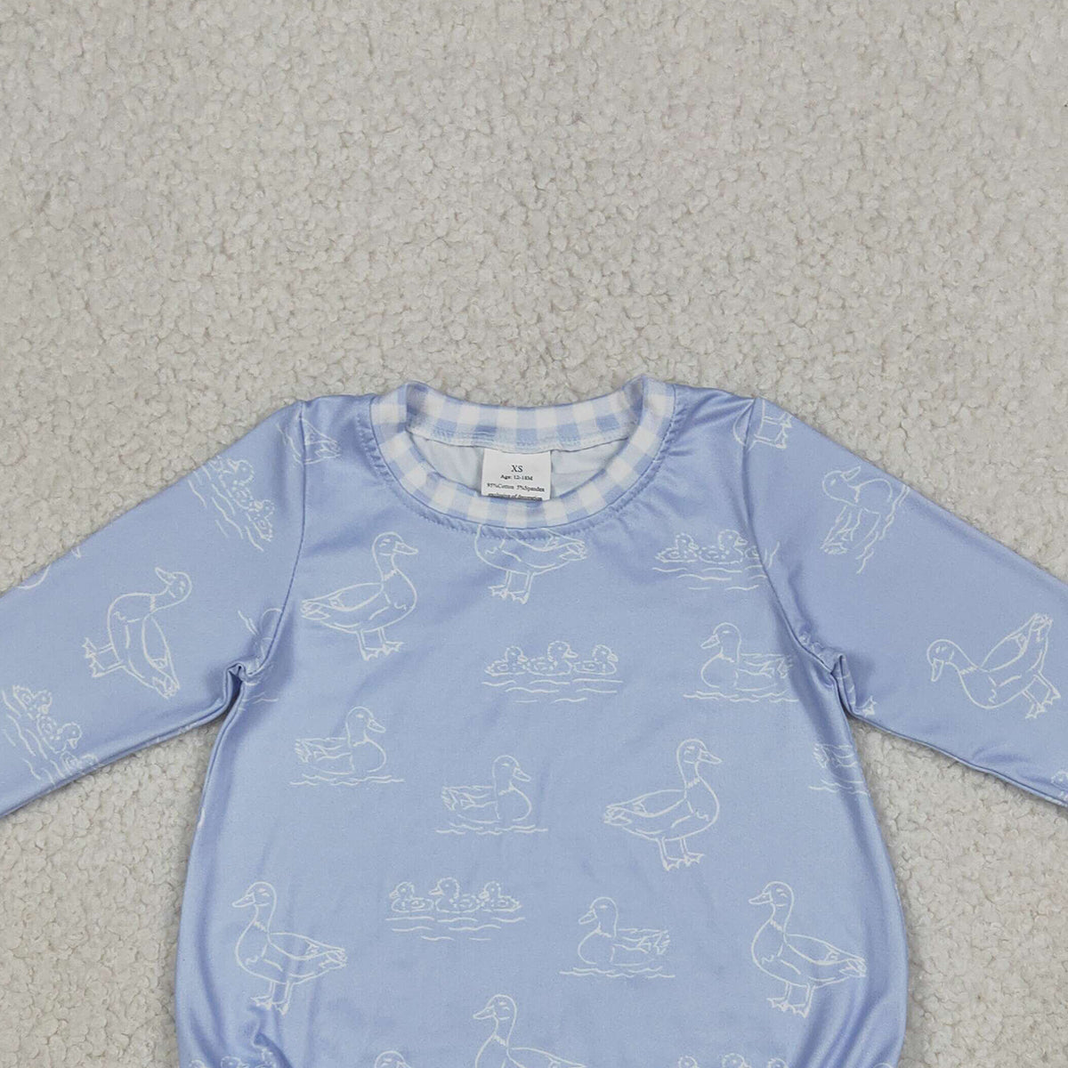 LR2969 Baby Boys Blue Long Sleeve Ducks Hunting Rompers