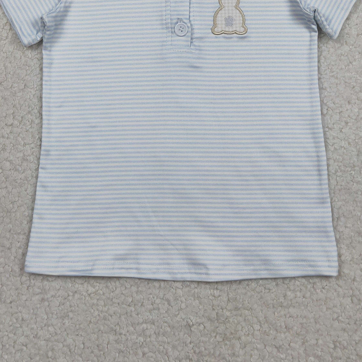 3.30 BT1708 Embroidery Rabbit Baby Boys Light Blue Stripe Easter Button Polo Shirts Top