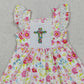3.31 GSD3313 Smocked Floral Cross Baby Girls Easter Lace Ruffle Knee Length Dresses
