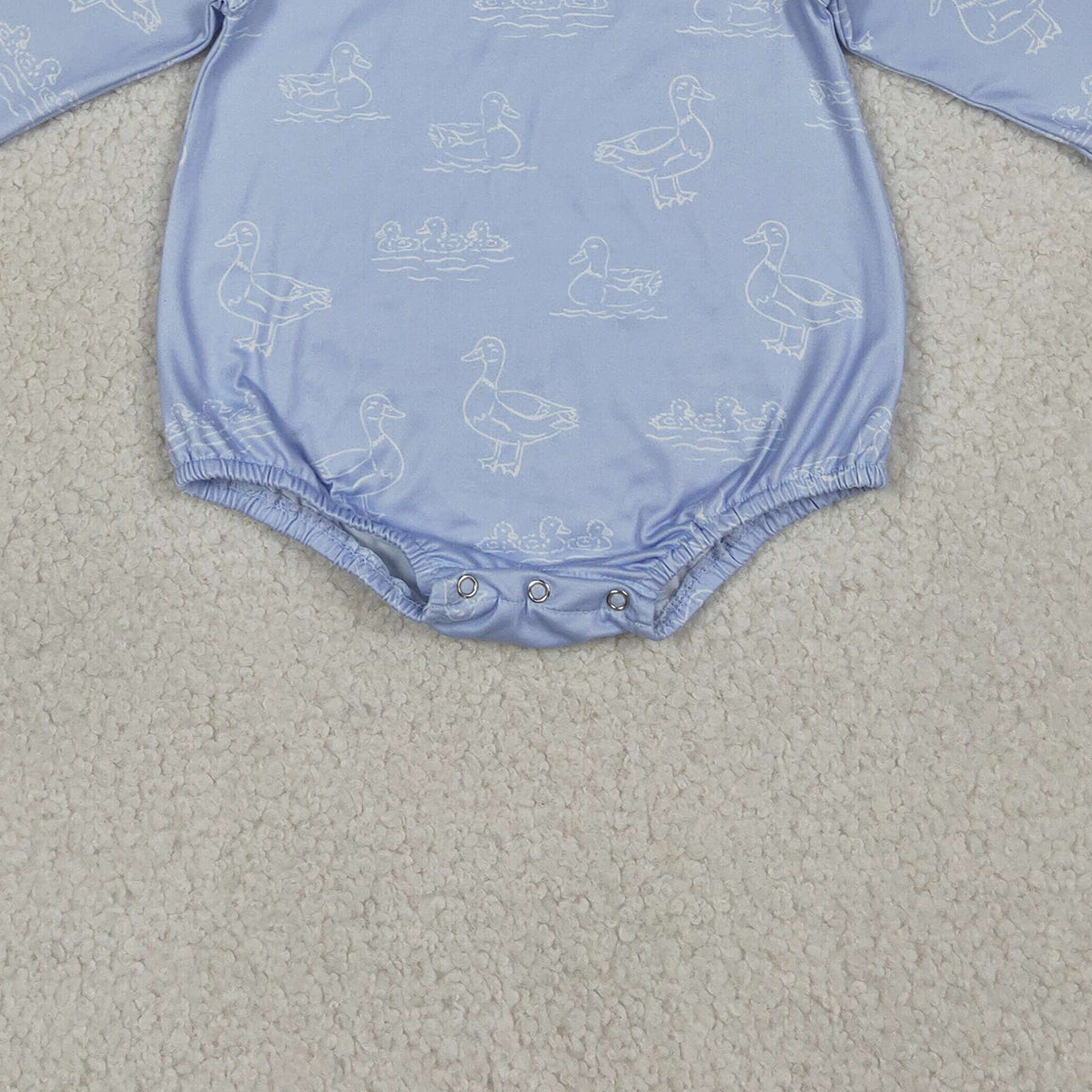 LR2969 Baby Boys Blue Long Sleeve Ducks Hunting Rompers