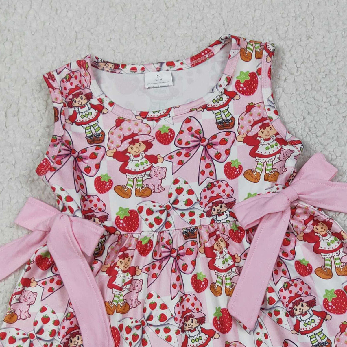 3.28 GSSO3104 Sleeveless strawberry bow tunic ruffle shorts girls outfits