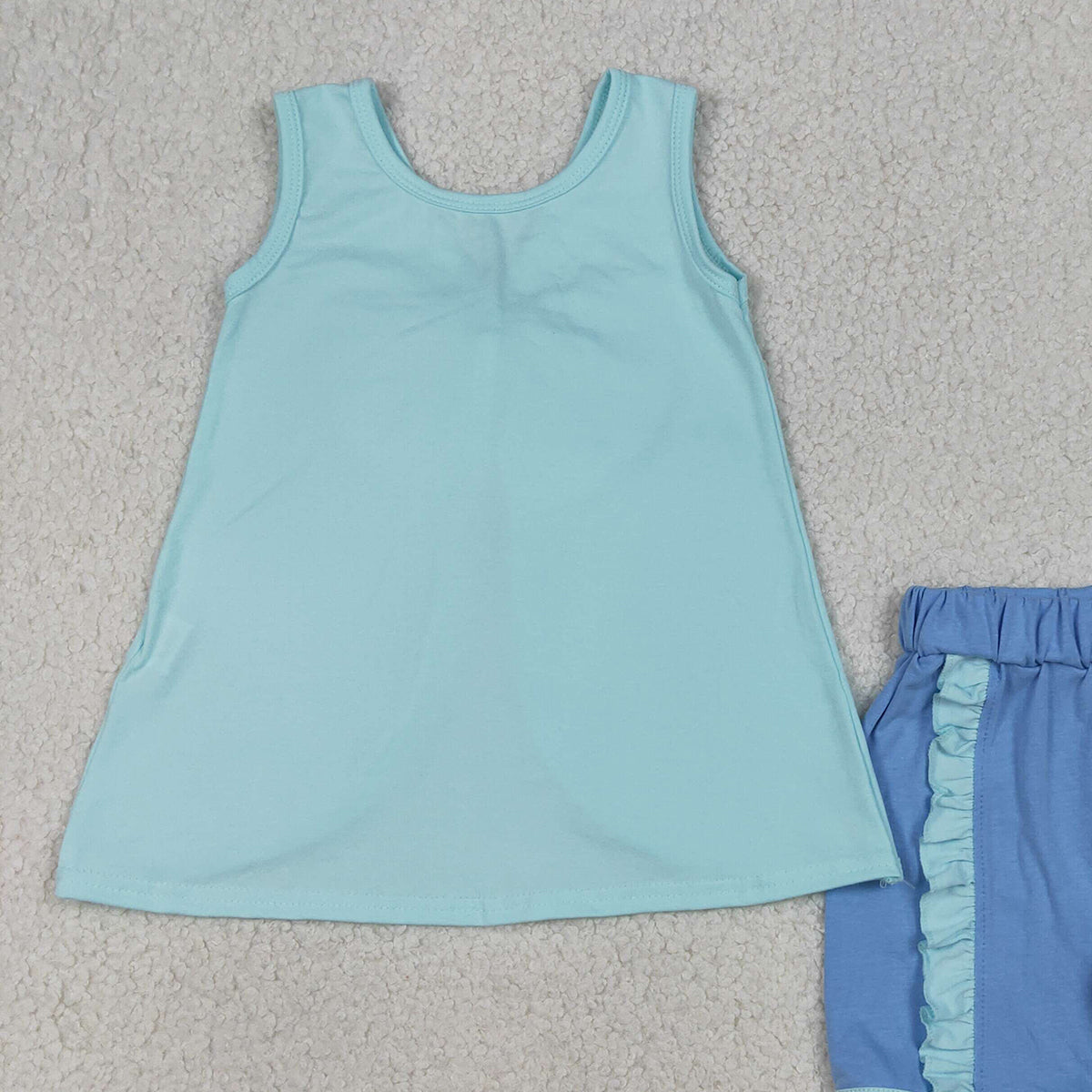 4.1 GSSO3463 Baby Girls Blue Sleeveless Back Bows Tunic Ruffle Shorts Clothes Sets