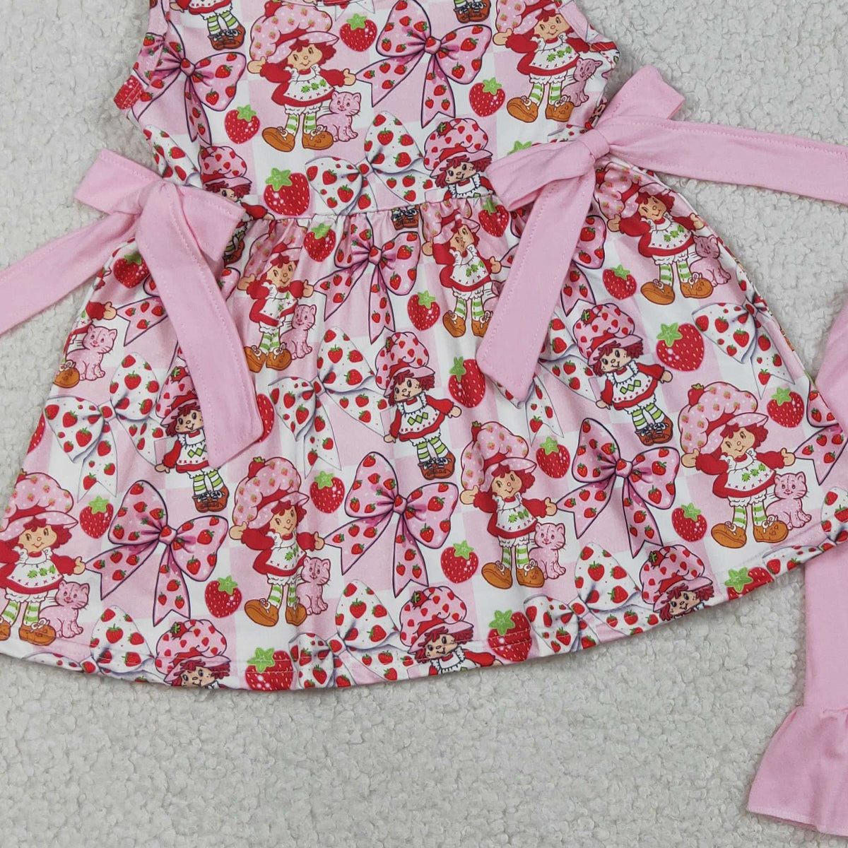 3.28 GSSO3104 Sleeveless strawberry bow tunic ruffle shorts girls outfits