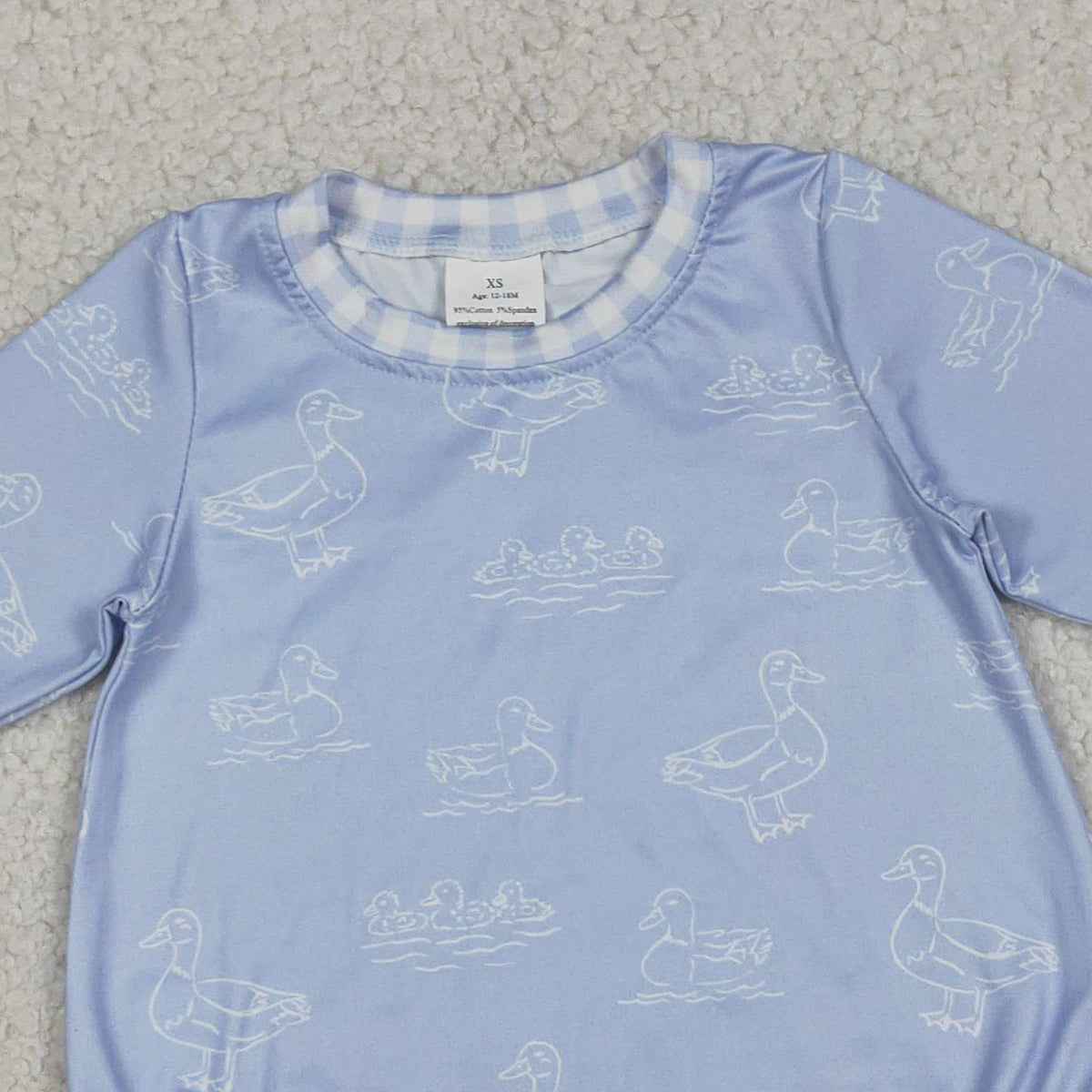 LR2969 Baby Boys Blue Long Sleeve Ducks Hunting Rompers