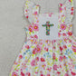 3.31 GSD3313 Smocked Floral Cross Baby Girls Easter Lace Ruffle Knee Length Dresses