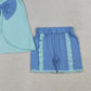 4.1 GSSO3463 Baby Girls Blue Sleeveless Back Bows Tunic Ruffle Shorts Clothes Sets