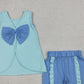 4.1 GSSO3463 Baby Girls Blue Sleeveless Back Bows Tunic Ruffle Shorts Clothes Sets