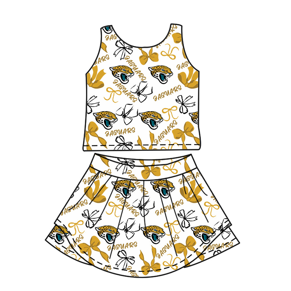 6.11 Yellow Tiger Bowknot Letter Fashion Skirt Pants Set
