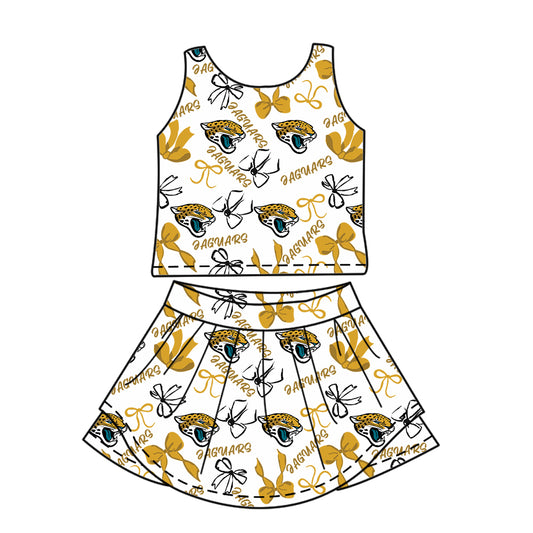 6.11 Yellow Tiger Bowknot Letter Fashion Skirt Pants Set