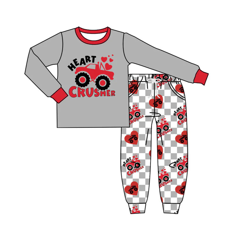 X908Preorder (moq 5)Baby Boys Hearts Trucks Top Pockets Pants Valentine Clothes Sets