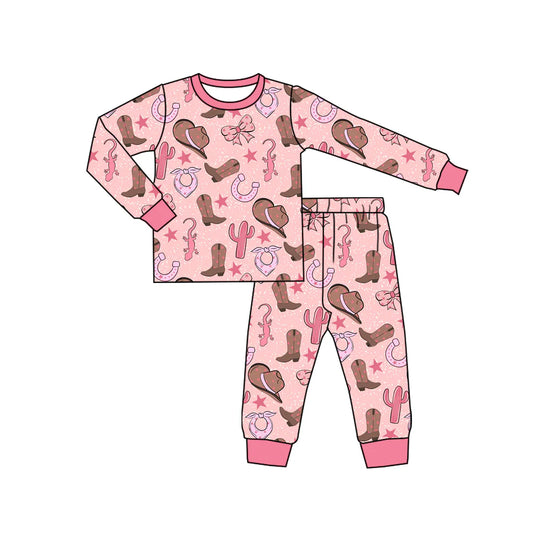 X918Preorder (moq 5)Baby Kids Long Sleeve Khaki Checked Turquoises Top Pants Western Pajamas Sets