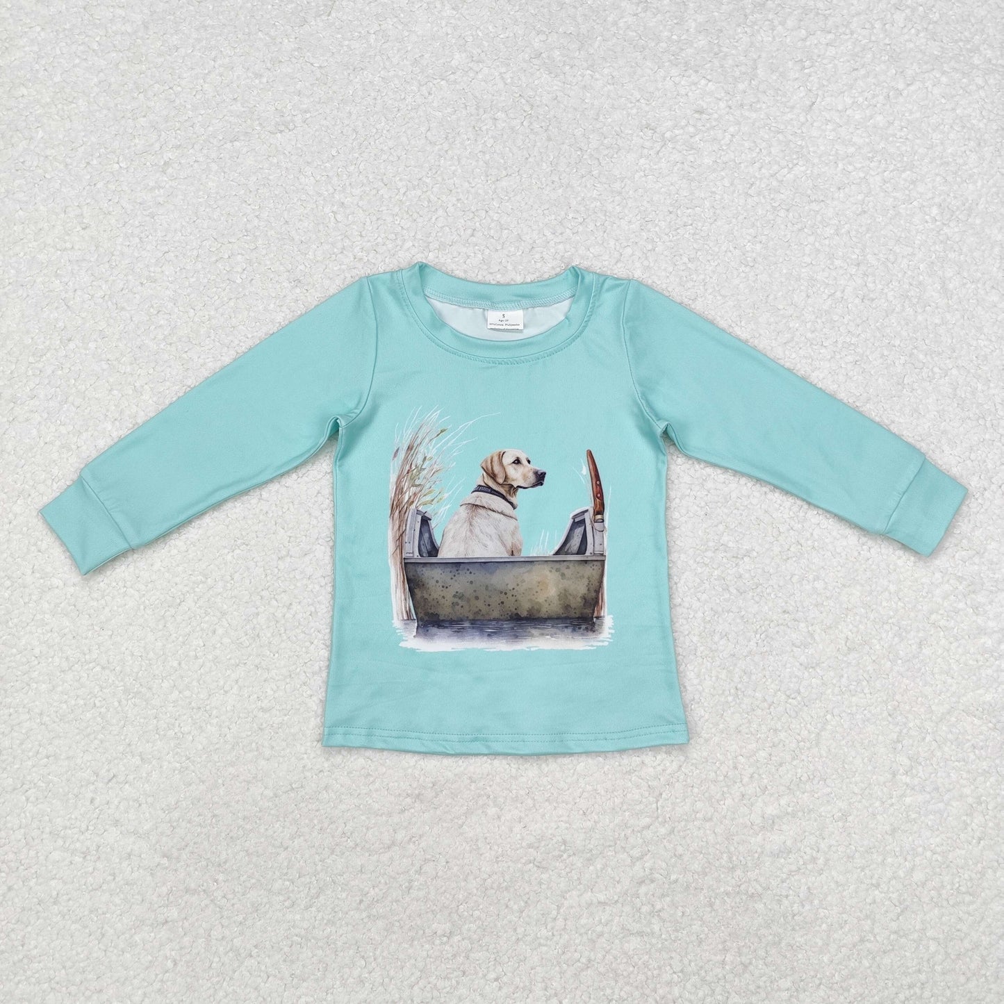 BT0896 Puppy Shotgun Teal Long Sleeve Top