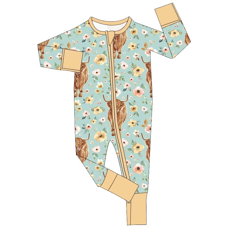 6.18 Cartoon Bull Head Flower Zipper Toddler Clothes