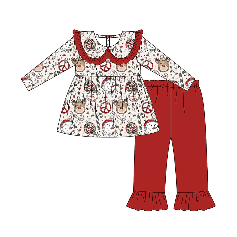 7.21Preorder (moq 5)Baby Girls Long Sleeves Santa Deer Candy Cane Tunic Ruffle Pants Set
