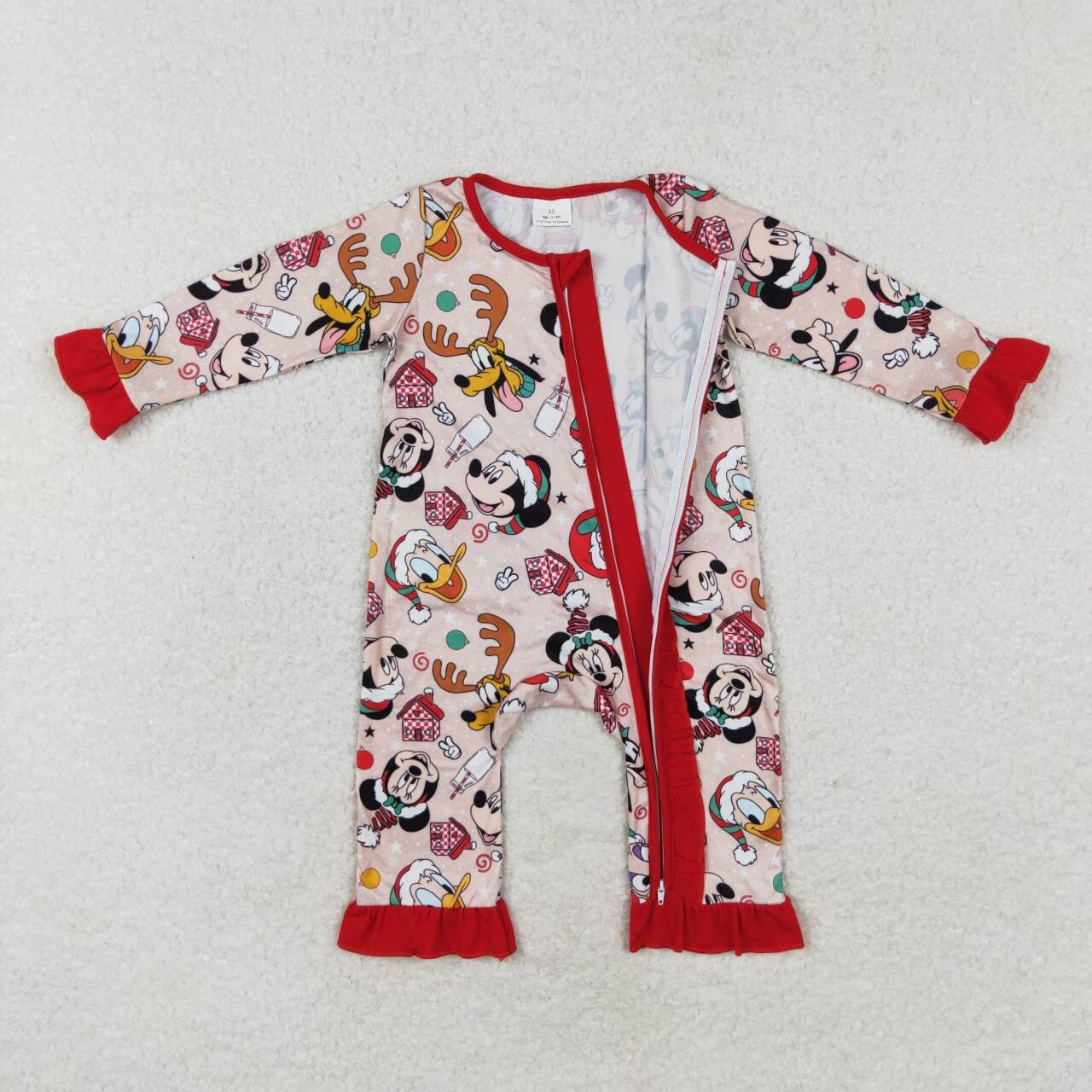 LR1334 Mickey Donald Duck Christmas red lace zipper long sleeve jumpsuit