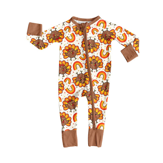 7.19Preorder(moq 5)Baby Kids Turkey Rainbows Plaid Zipper Pant Rompers