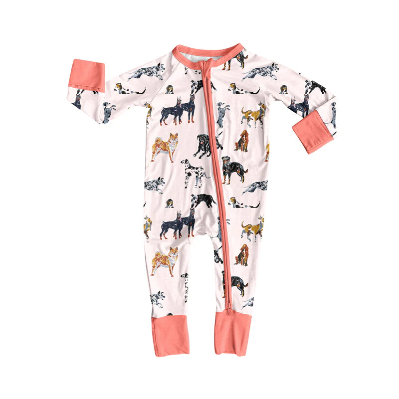 8.4Preorder(moq 5)Baby Infant Girls Colorful Dogs Plaid Zipper Rompers