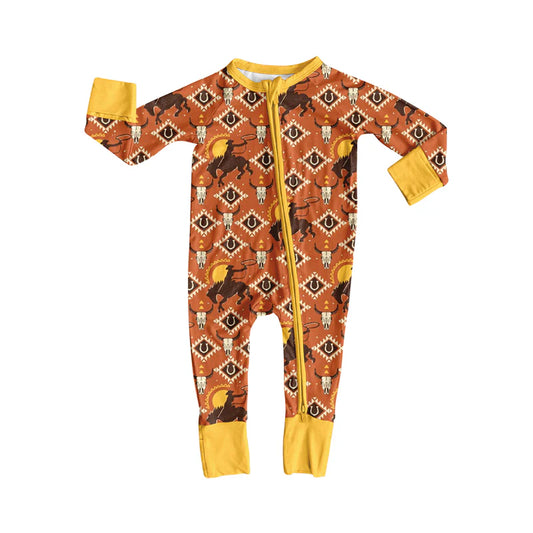 8.12Preorder(moq 5)Baby Boys Western Cowboys Rodeo Zipper Footie Rompers