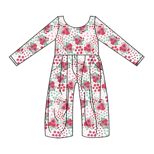 X922Preorder (moq 5)Baby Girls Long Sleeve Hearts Flowers Pockets Jumpsuits