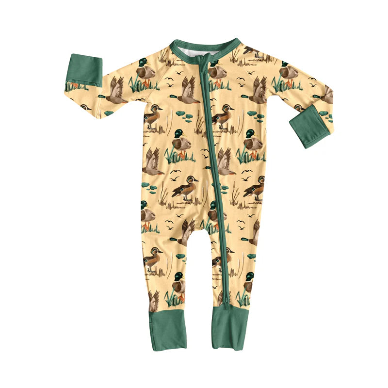 8.8Preorder(moq 5)Baby Boys Ducks Plaid Western Zipper Footie Rompers