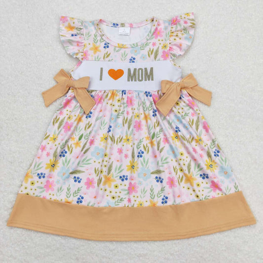 GSD0890 I love mom embroidered floral floral bow flying sleeve dress