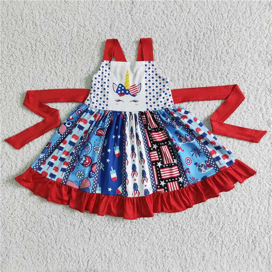 July 4th unicorn girls dress kids skirt