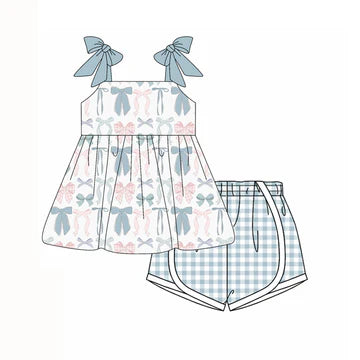 5.5 Girls Bow Light Blue Suspender Suit