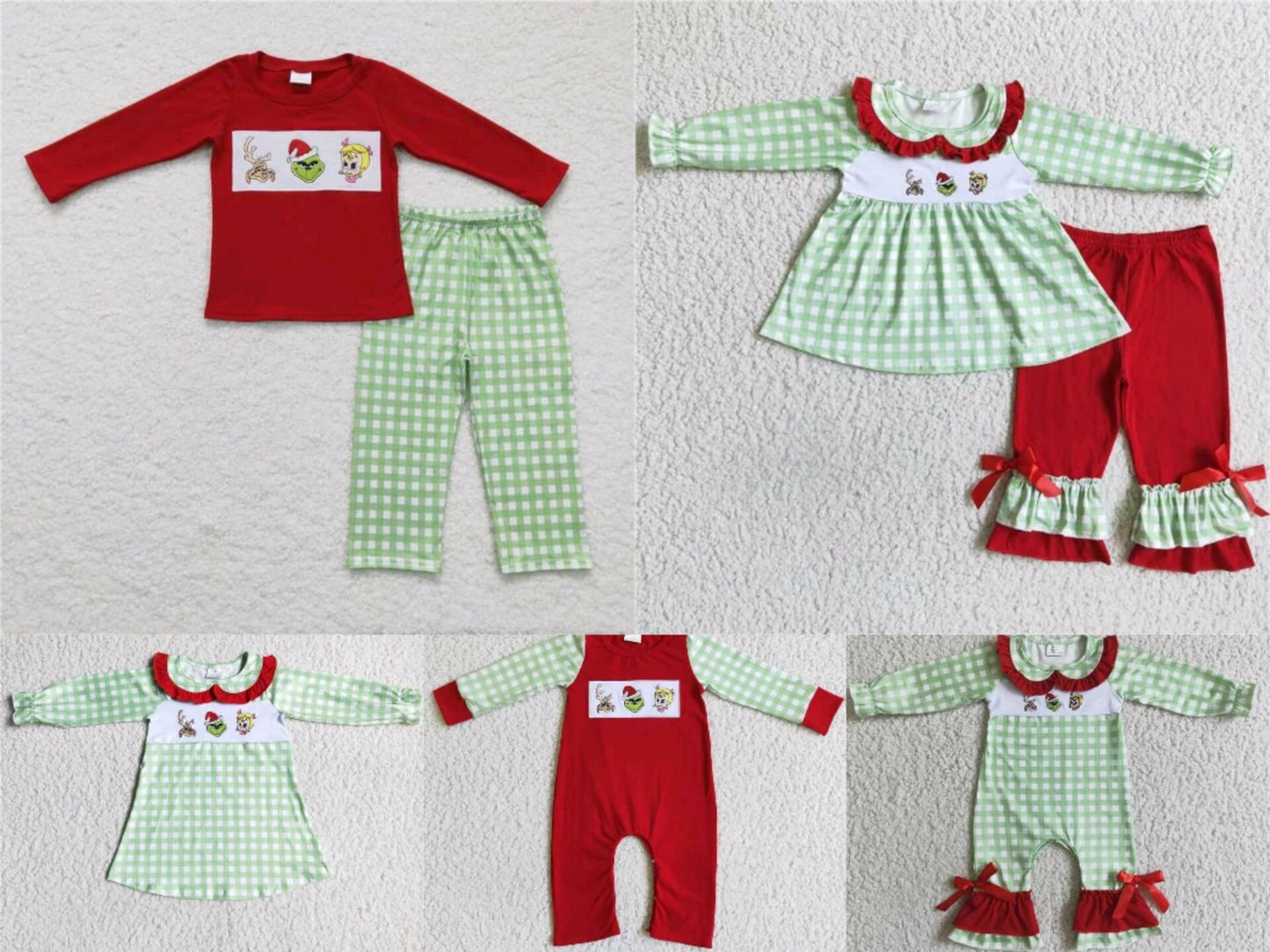 embroidery grinch girls matching christmas boys outfits & romper dress siblings