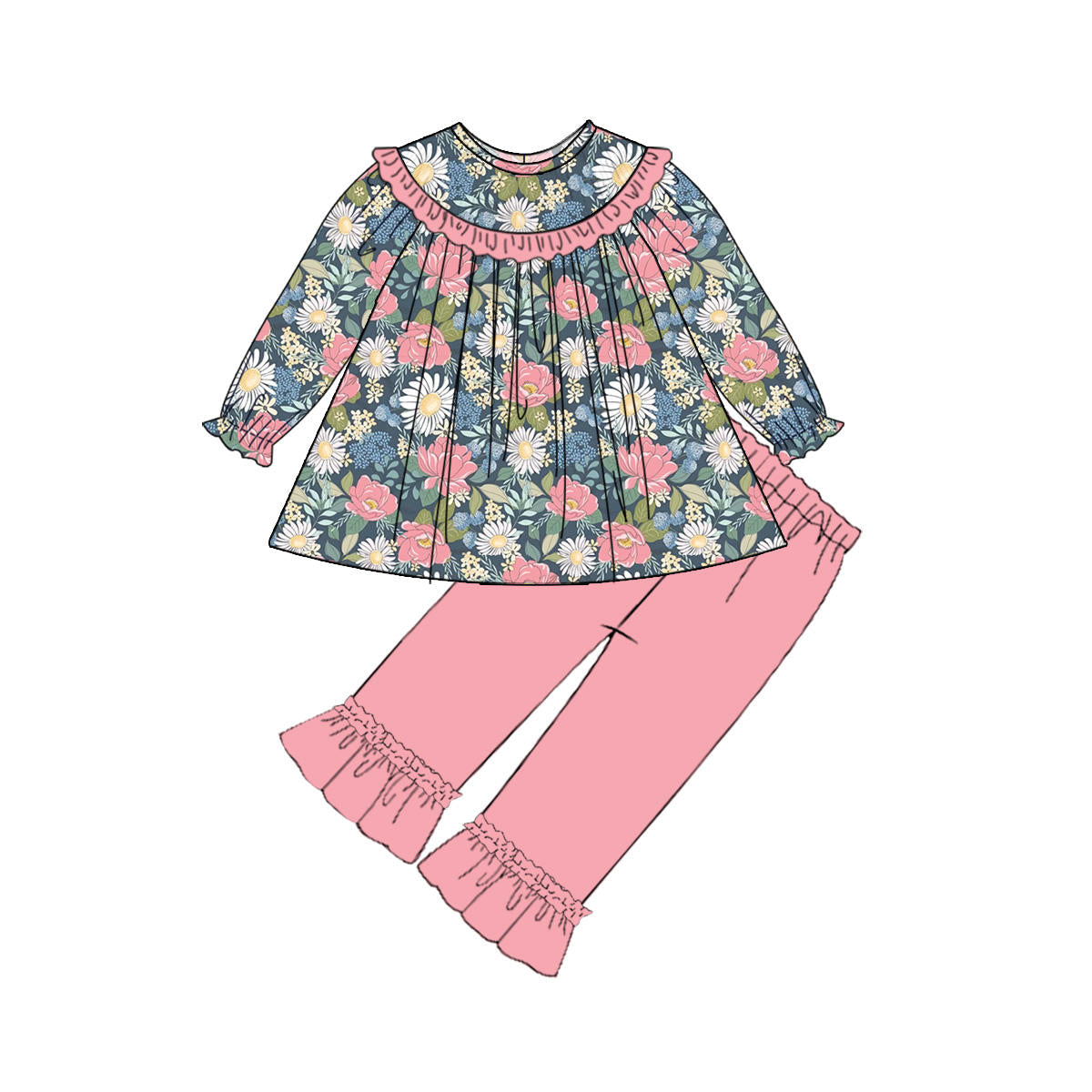 6.27 Pink Flower Long Sleeve Doll Collar Suit