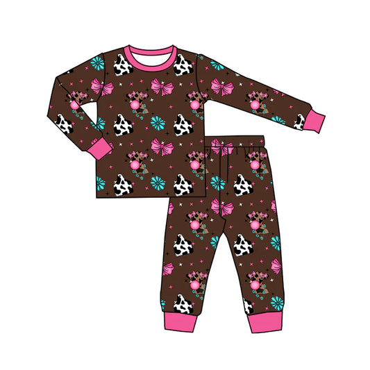 7.31preorder(moq 5) Baby Boys Long Sleeves Cows Flowers Top Pants Pajamas Set